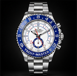 Rolex watch, blue bezel, white dial