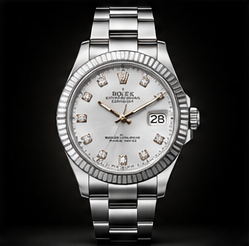 Steel Rolex, white diamond dial