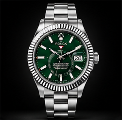 Rolex steel watch with green dial