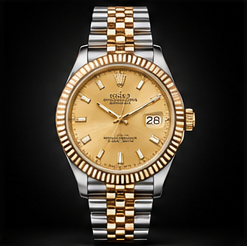 Rolex two-tone watch with champagne dial